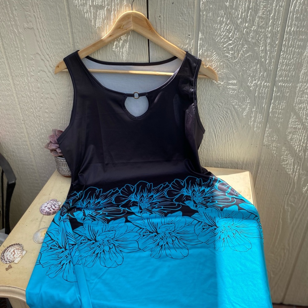 Sun dress/ cover up    Black and blue floral print